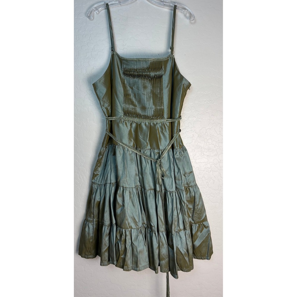 NorthStyle Womens Sage Green Pleated Tiered Taffeta Cocktail Dress XL 2356